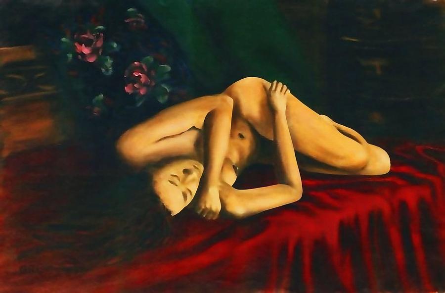 Nude Female Portrait Stacy Reclining Painting by G Linsenmayer