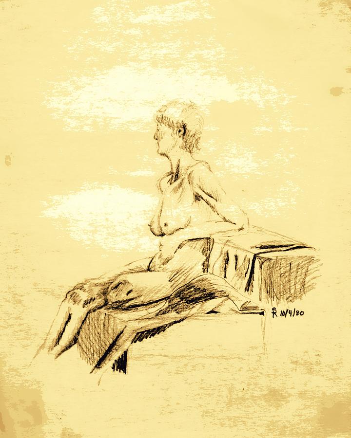 Nude Drawing - Nude Female Seated Looking Away by Sheri Parris