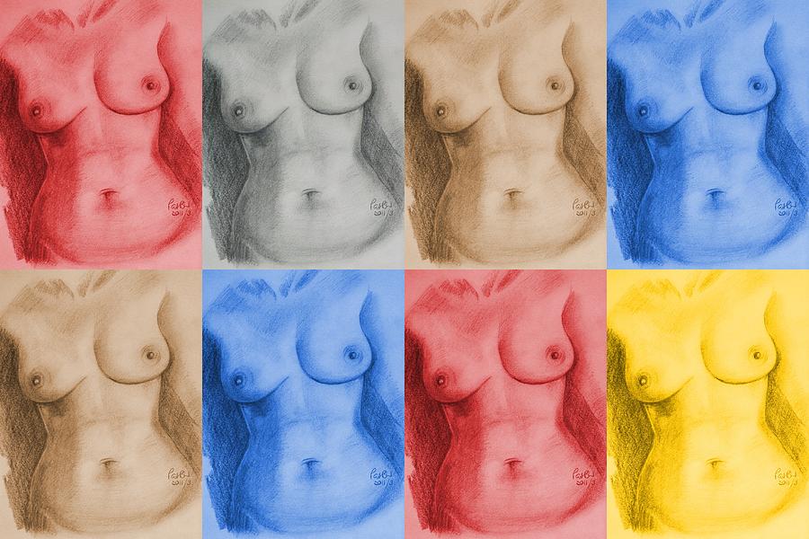 Nude Drawing - Nude Female Torso - PPSFN-0002-Montage-03 by Pat Bullen-Whatling