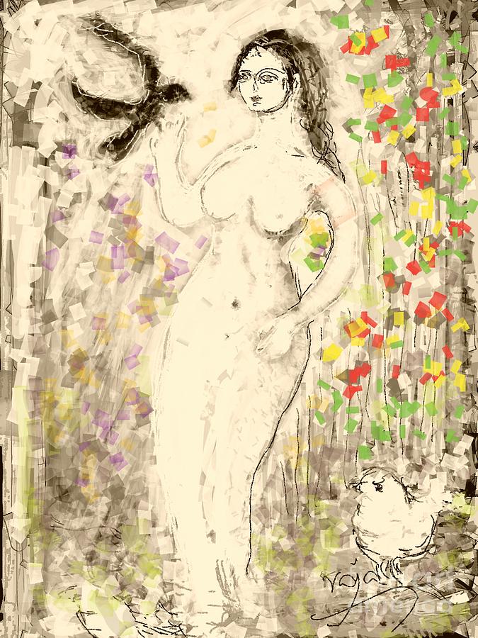 Nude female with bird Digital Art by Subrata Bose