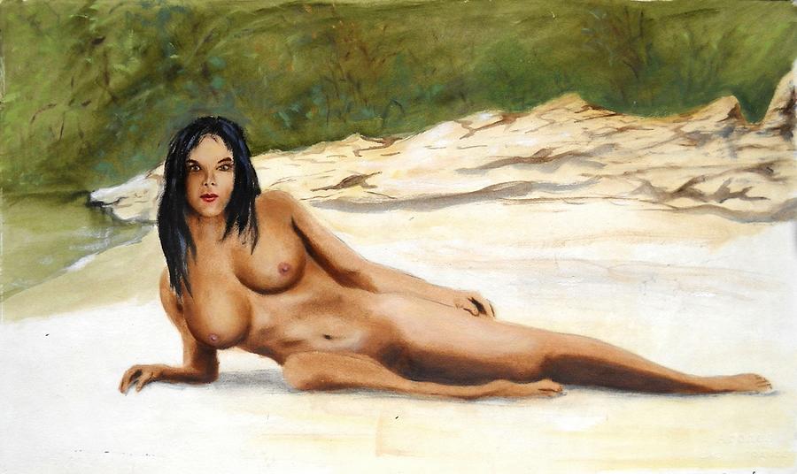 NUDE FEMALE WOMAN Sara Reclining Wiki Wachie Gulf Coast Florida Painting by G Linsenmayer