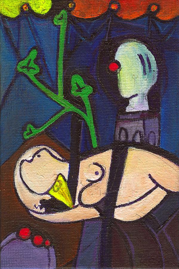 Nude Green Leaves Bust and Clown Noses Painting by Ricky Sencion