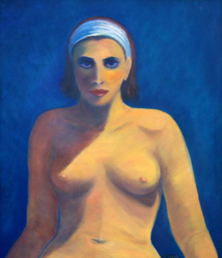 Nude In Blue - Painting Painting by VIVA Anderson