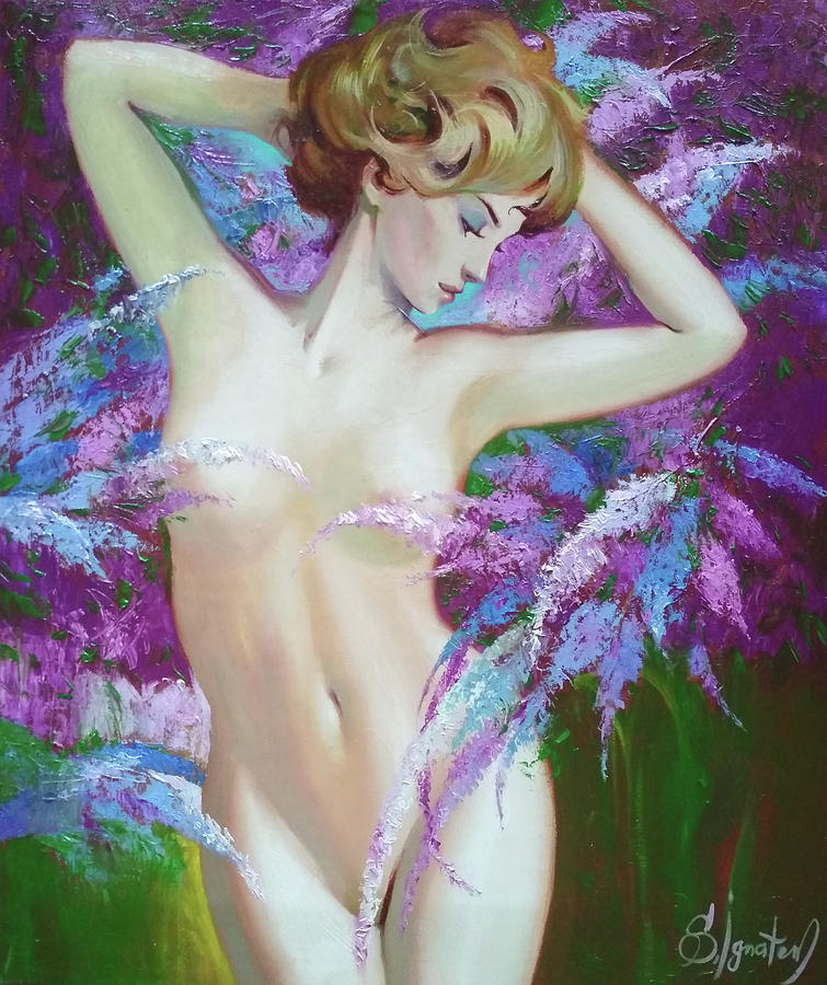 Nude in lilac Painting by Sergey Ignatenko