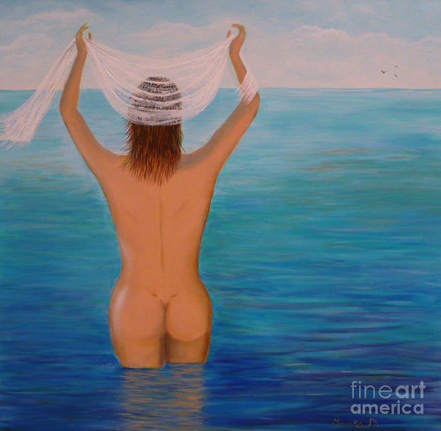 Nude In Ocean Painting by Monika Shepherdson