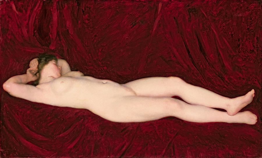 Nude in Red Background Painting by Karoly Ferenczy