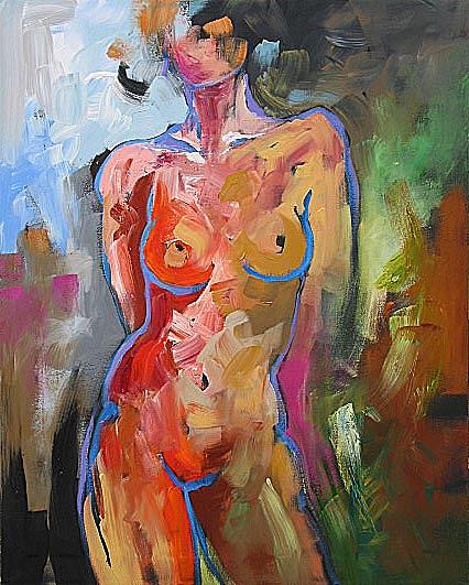 Abstract Painting - Nude In The Greenhouse by Linda Monfort