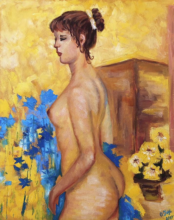 Nude in Yellow Shades Painting by Iryna Oliinyk