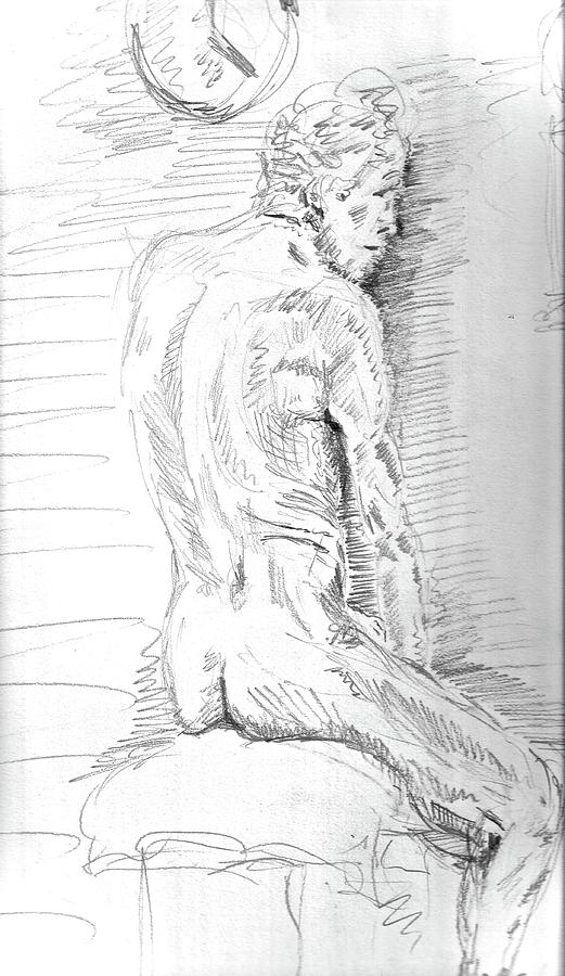 Nude Male and Time Drawing by Brian Sereda