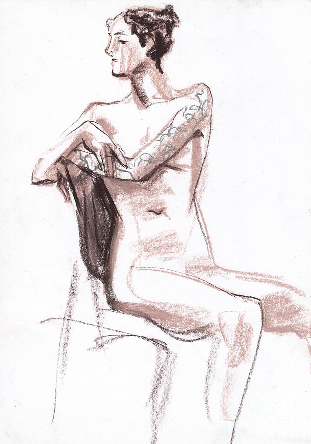 Nude model life sketch Drawing by Julia Khoroshikh