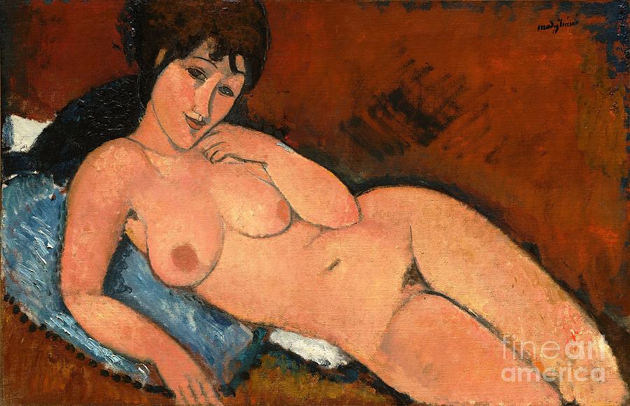 Nude On Blue Cushion Painting