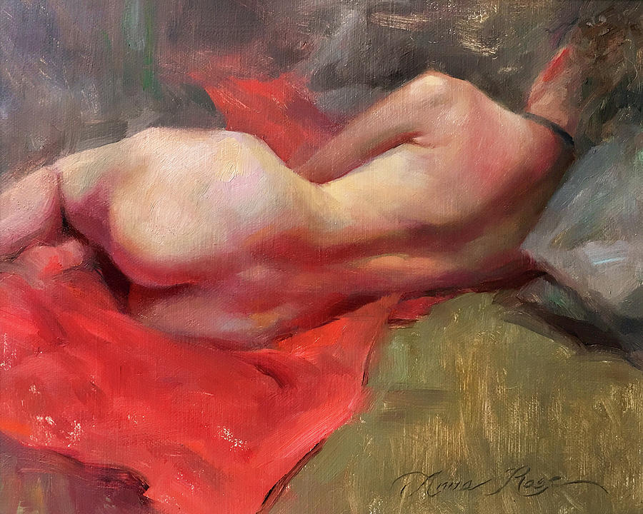 Nude Painting - Nude on Red by Anna Rose Bain