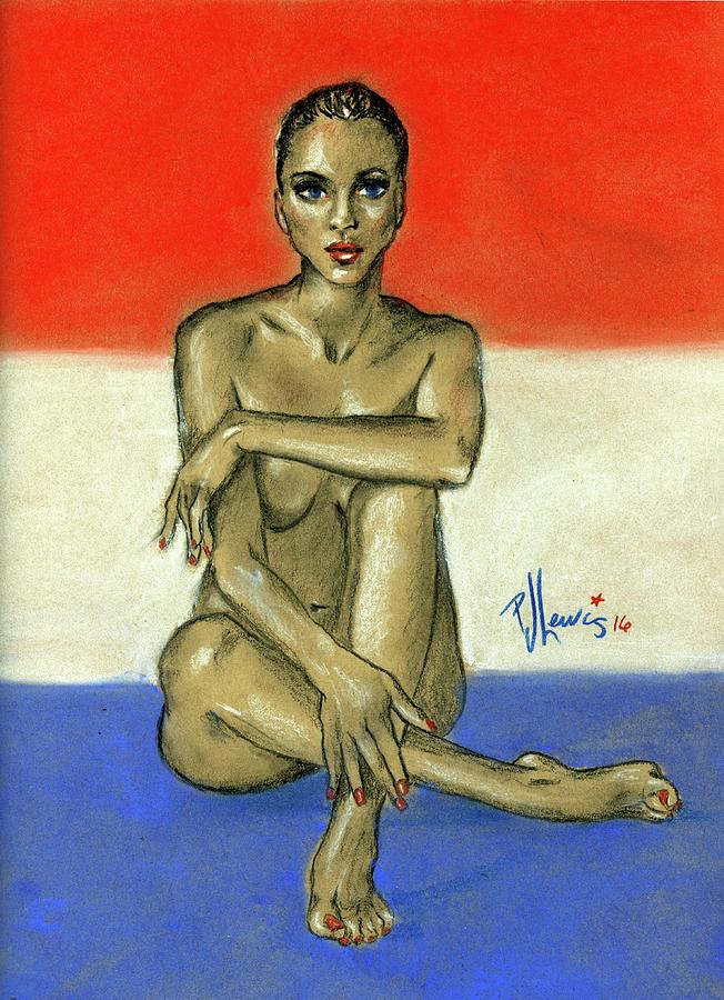 Nude On Red White And Blue Drawing By Pj Lewis Fine Art America