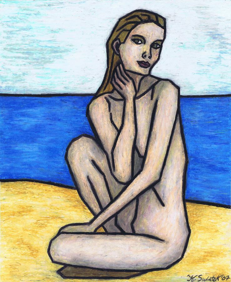 Nude on The Beach Painting by Kamil Swiatek