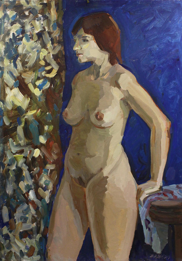 Nude on the blue Painting by Juliya Zhukova