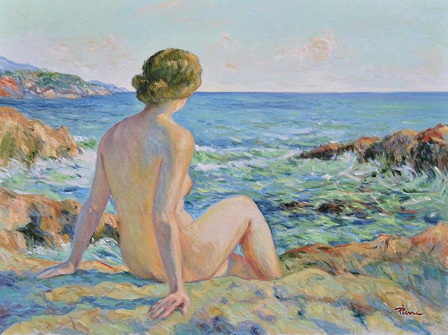 Nude on the coast monaco Painting by Pierre Dijk
