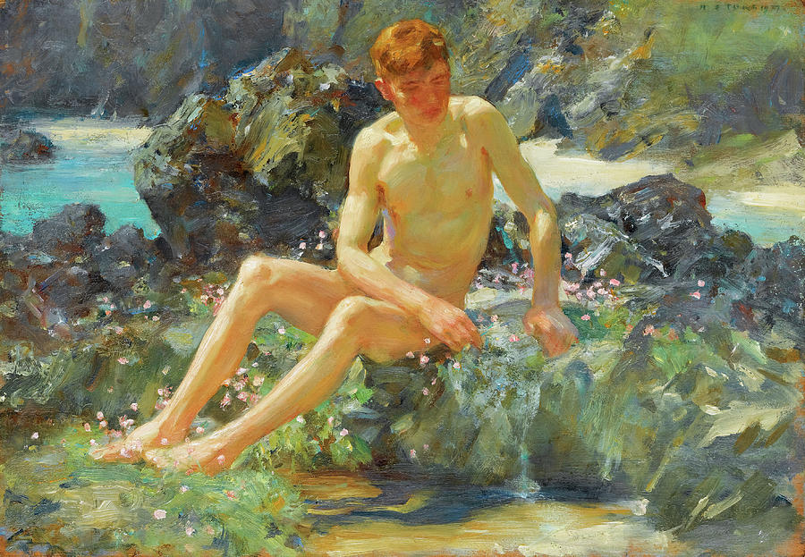 Henry Scott Tuke Painting - Nude On The Rocks by Henri Scott Tuke