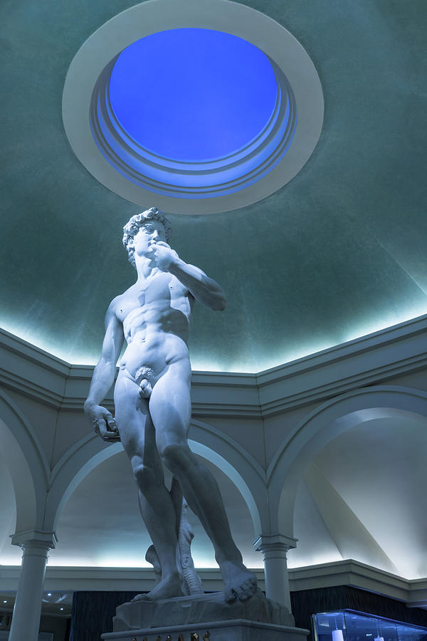 Nude Perfection - Michelangelos David Under A Blue Oculus Photograph by Georgia Mizuleva