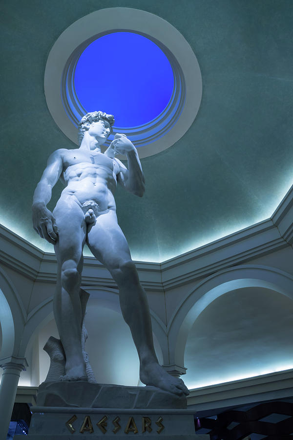 Nude Perfection - Michelangelos David Under an Azure Oculus Photograph by Georgia Mizuleva