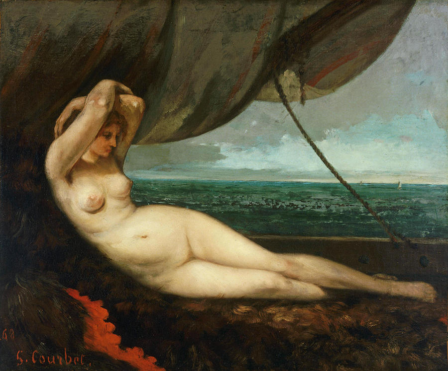 Gustave Courbet  Painting - Nude reclining by the sea by Gustave Courbet