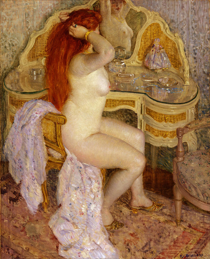 Nude Seated at Her Dressing Table Painting by Frederick Carl Frieseke