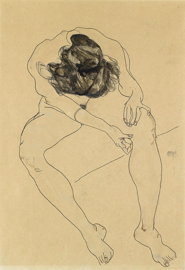 Nude seen from above Drawing by Egon Schiele