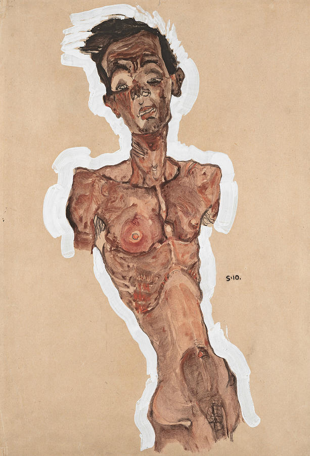 Nude Self-Portrait Drawing by Egon Schiele