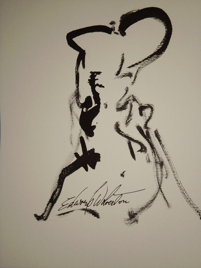 Nude Study In Ink M Drawing by Edward Wolverton