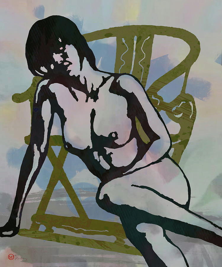 Portrait Mixed Media - Nude with armchair - art poster by Kim Wang
