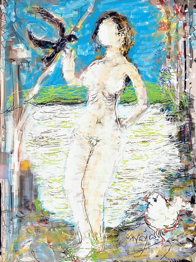 Nude with bird Digital Art by Subrata Bose