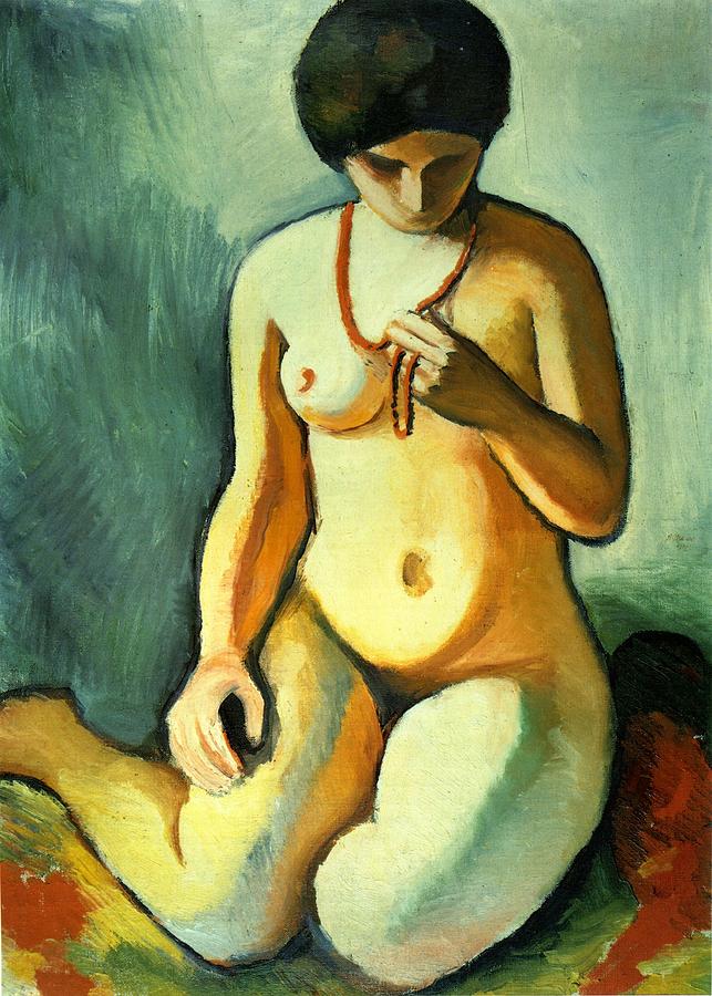 August Macke Painting - Nude With Coral Necklace by August Macke