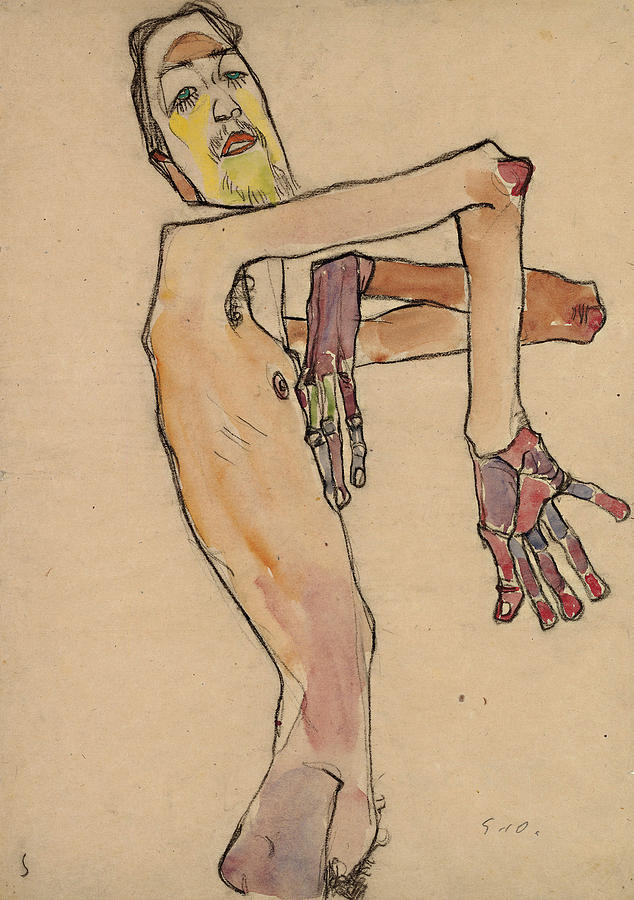 Egon Schiele Painting - Nude with crossed arms by Egon Schiele