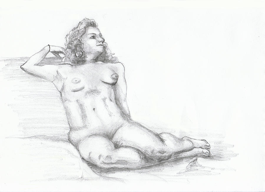 Nude With Curly Hair Drawing by Violet Jaffe