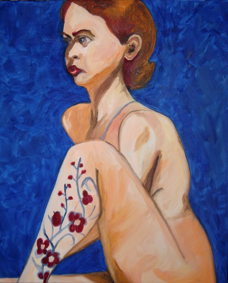 Abstract Painting - Nude with Flower Tatoo by Esther Newman-Cohen