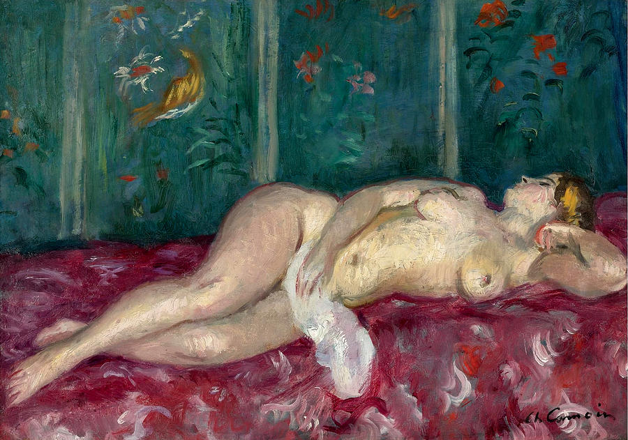 Nude Painting - Nude with Flowered Wallpaper by Charles Camoin