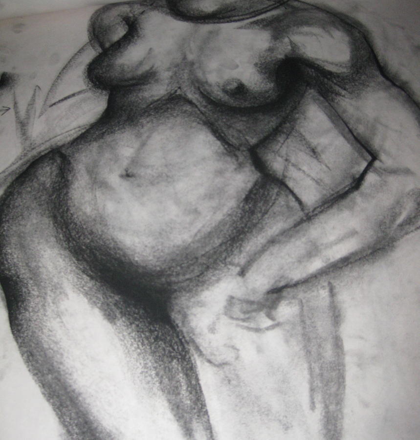 Nude With Hand On Hip Drawing by Carole Johnson