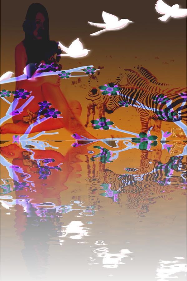 Nude with Orange Zebras Digital Art by Serenity Studio Art