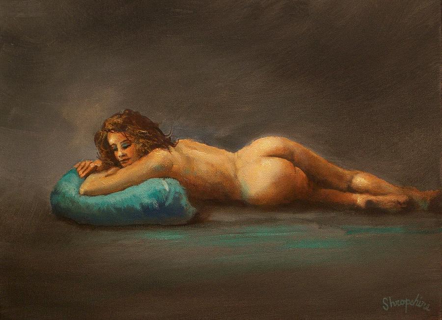 Figurative Painting - Nude with pillow by Tom Shropshire