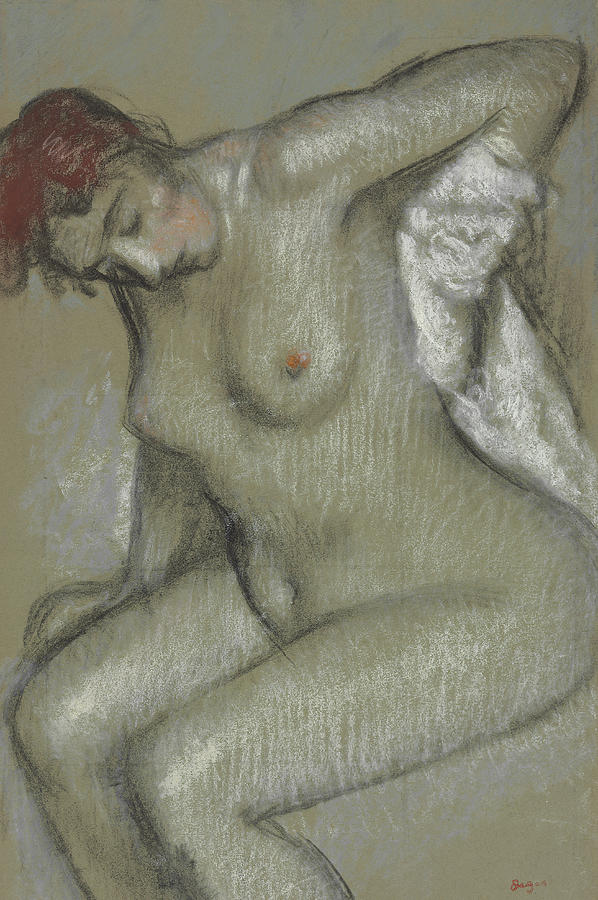 Edgar Degas Drawing - Nude Woman Drying Herself by Edgar Degas