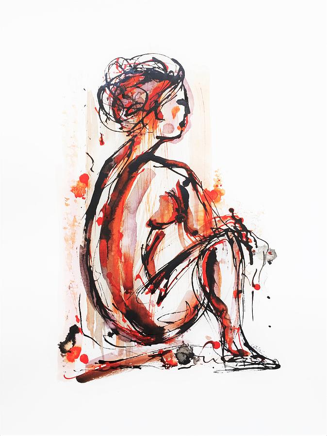 Nude Woman - Ink on Paper Painting by Cristina Stefan