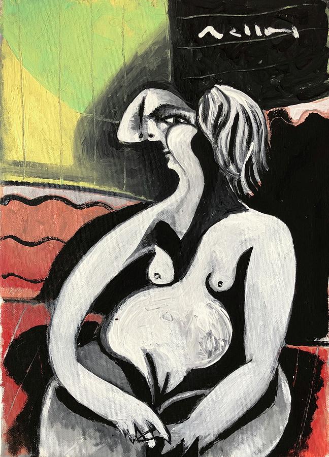 Nude Woman on Red Pillows  Painting by Mark M Mellon
