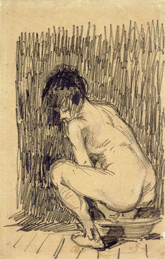 Nude Woman Squatting Over A Basin Painting By Vincent Van Gogh