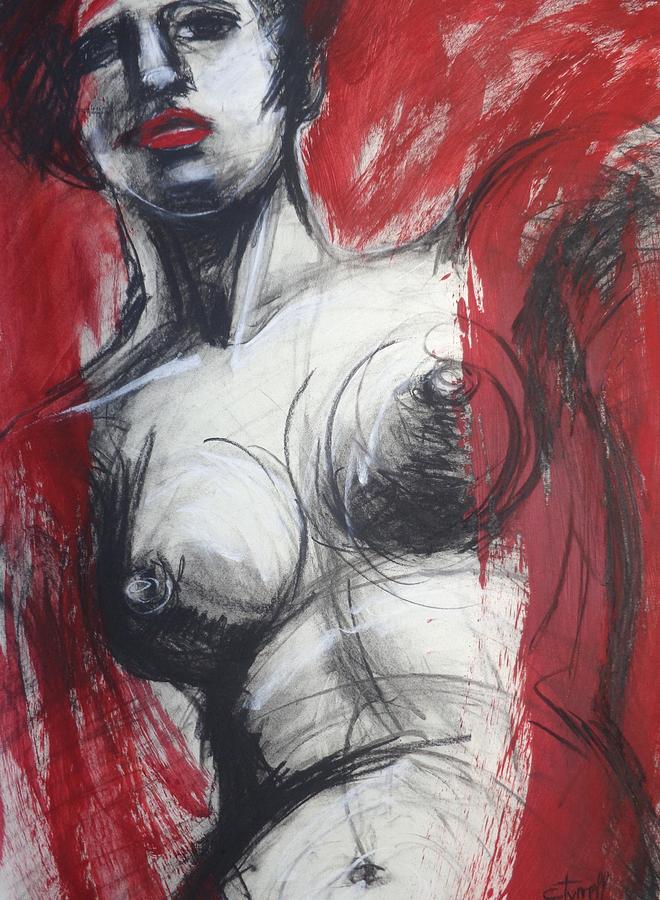 Nude Woman Torso On Red Painting by Carmen Tyrrell