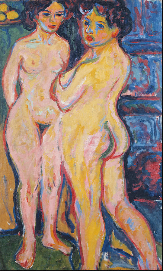Nude Painting - Nudes Standing By Stove 1908 by Ernst Ludwig Kirchner