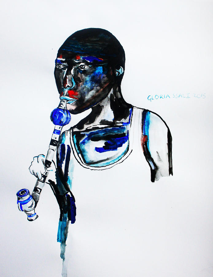 Nuer Man With A Pipe - South Sudan Painting by Gloria Ssali