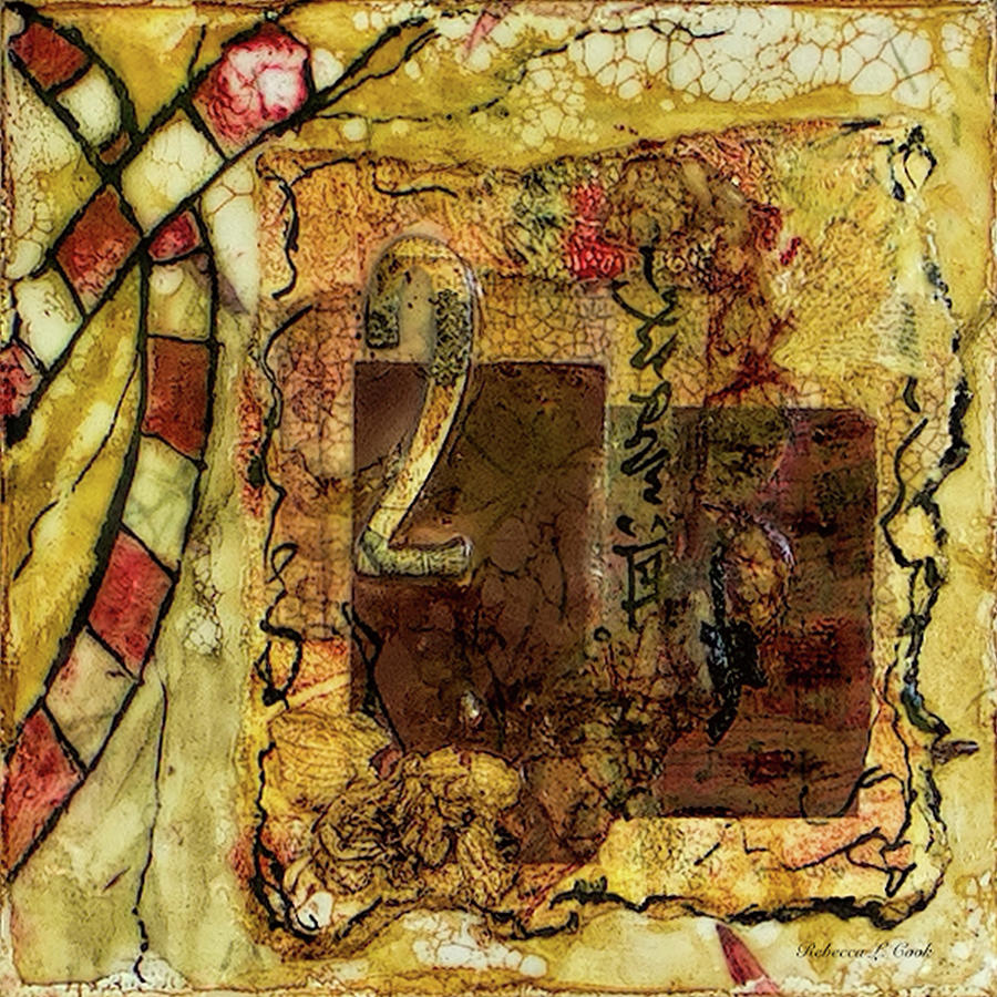 Number 2 Encaustic Collage Mixed Media by Bellesouth Studio