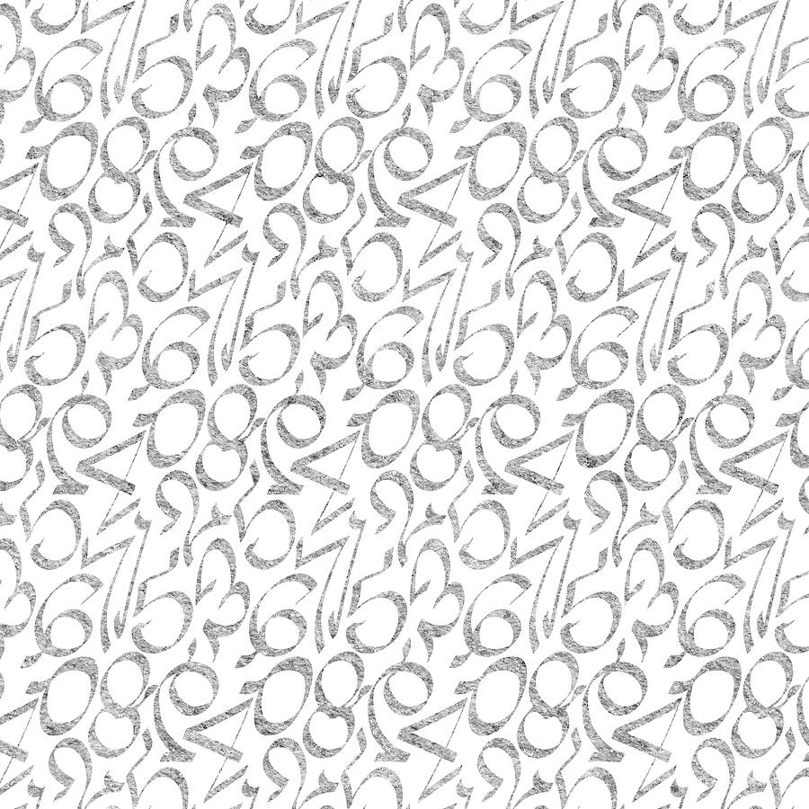 Black And White Digital Art - Numbers Pattern - Textured Gray On White by SharaLee Art