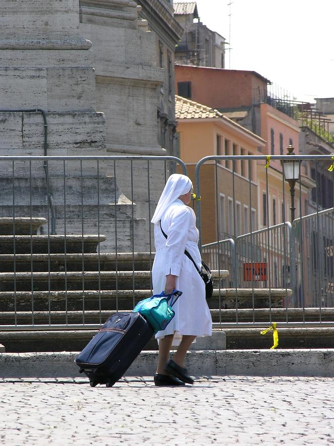 Nun Photograph - Nun Dragging her Suitcase by Shirley Stevenson Wallis