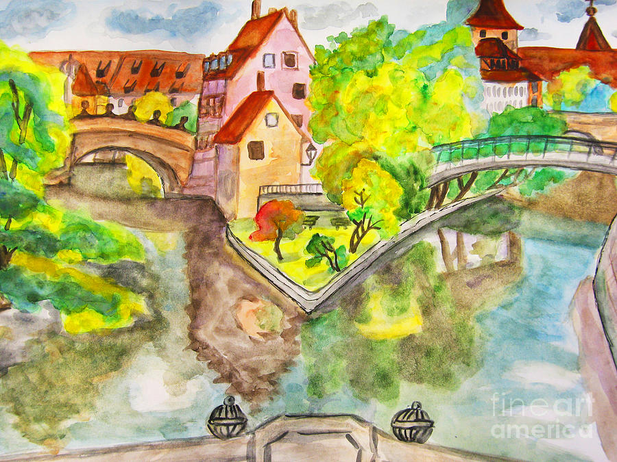 Nuremberg, hand drawn picture Painting by Irina Afonskaya