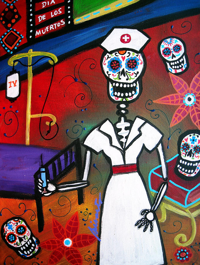 Nurse Dia De Los Muertos Painting by Pristine Cartera Turkus